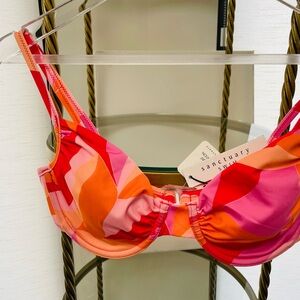 NWT Sanctuary Bikini Island Pink Swim Top Size Large Tropical